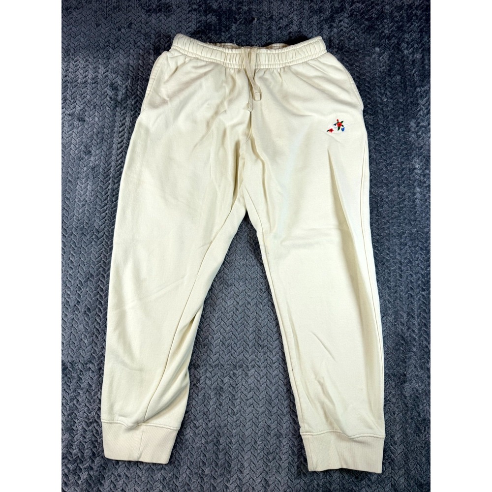Nike Jogger Pants Womens Large Beige Fleece Lined Tapered Leg Cropped Drawstring